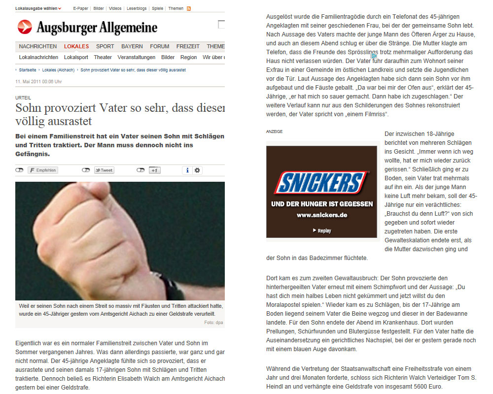 Sohn provoziert Vater bis dieser ausrastet - Aktuelles & Presse von Heindl Rechtsanwälte - Strafverteidiger München